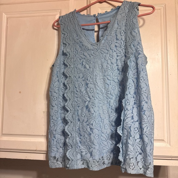 Tops - Elegant Blue Lace Sleeveless Top